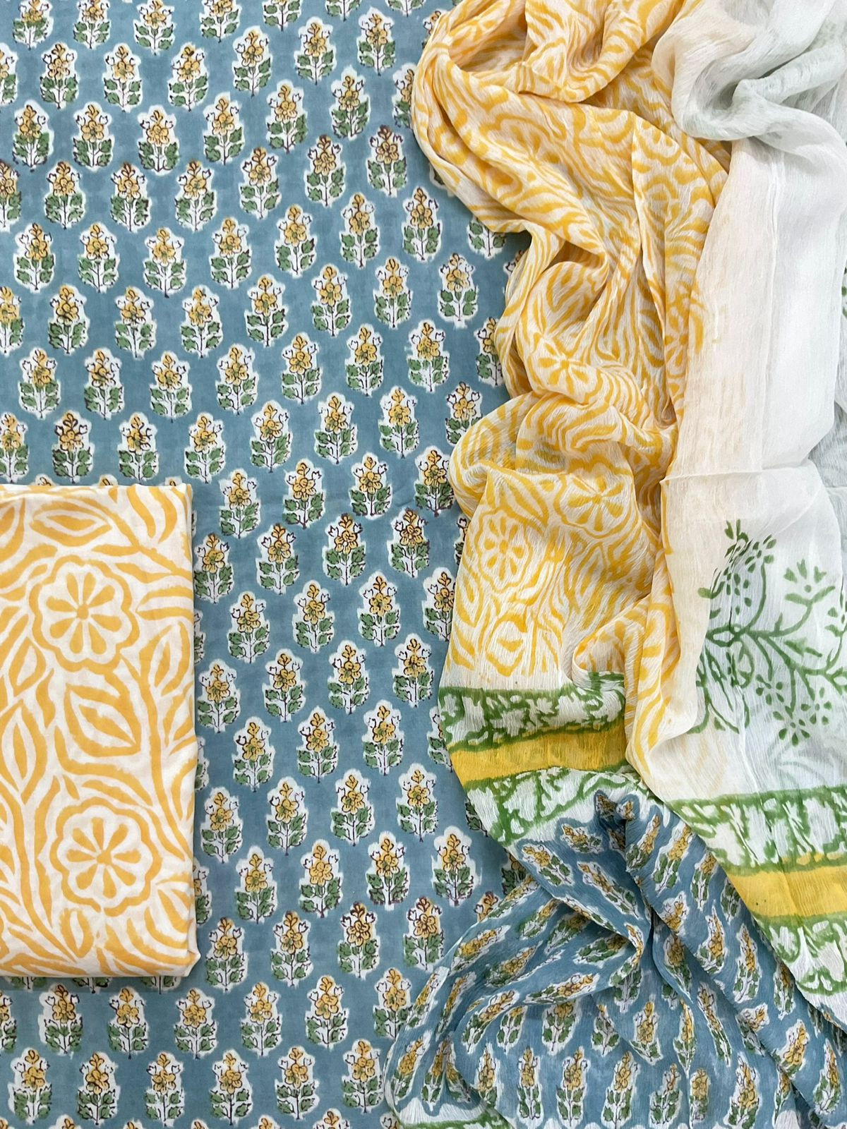 Pure Mul Cotton Block Printed Suit - Green