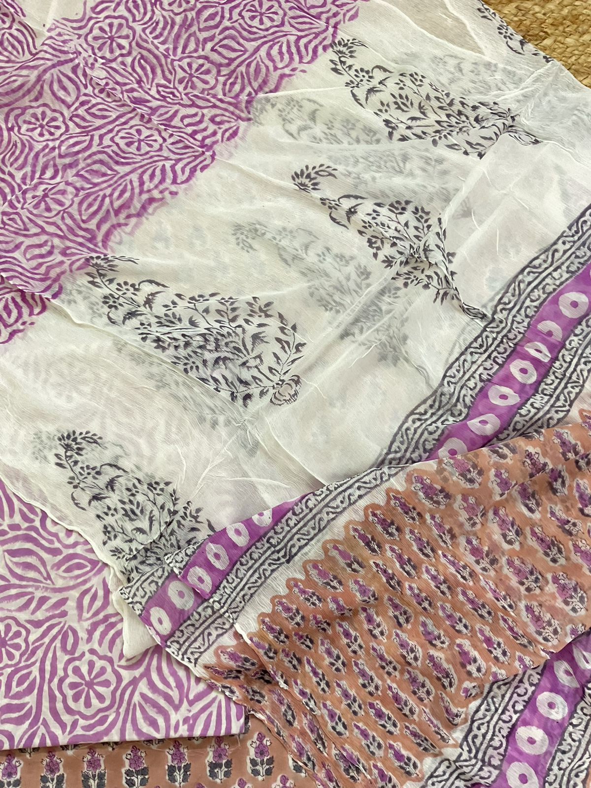 Pure Mul Cotton Block Printed Suit - Beige