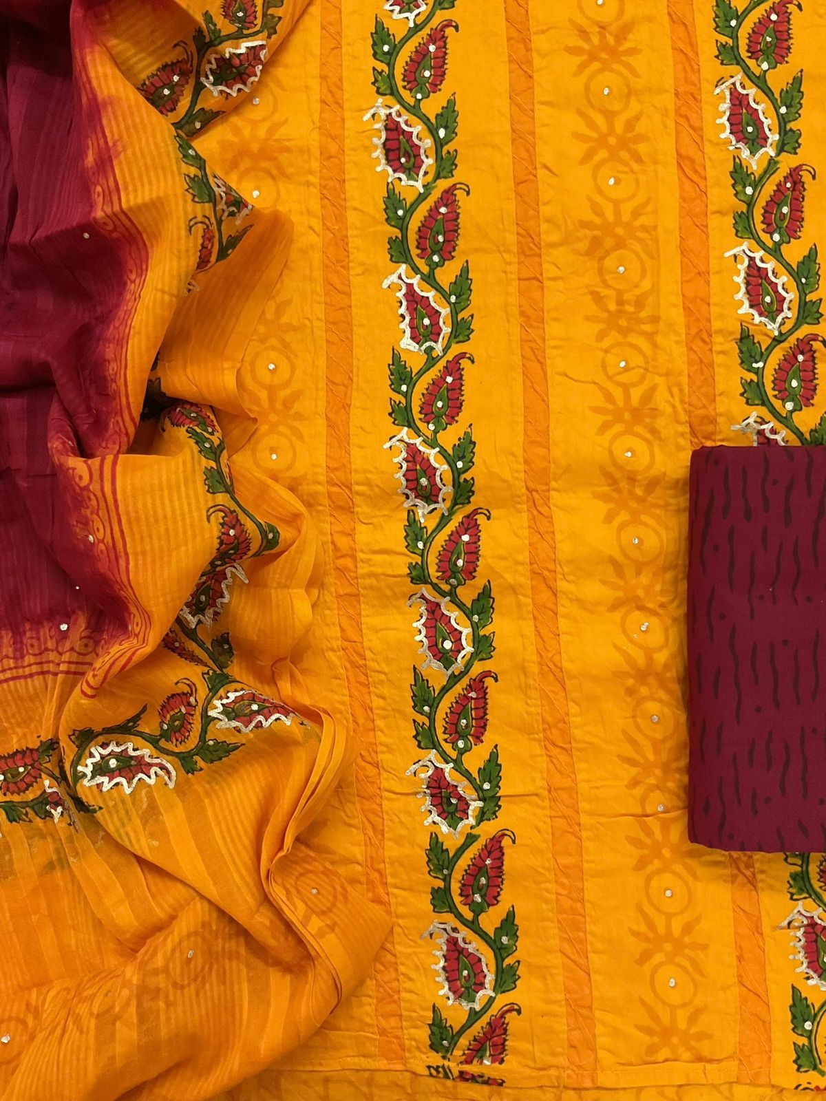 Pure Cotton Printed Embroidered Suit - Orange