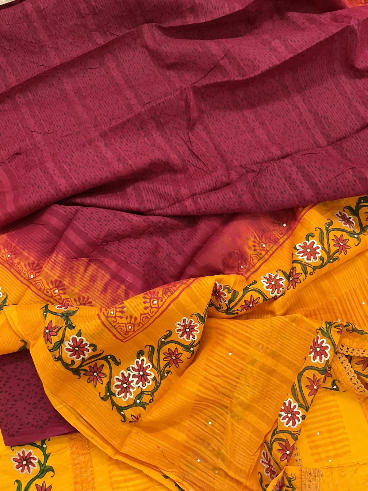 Pure Cotton Printed Embroidered Suit - Orange