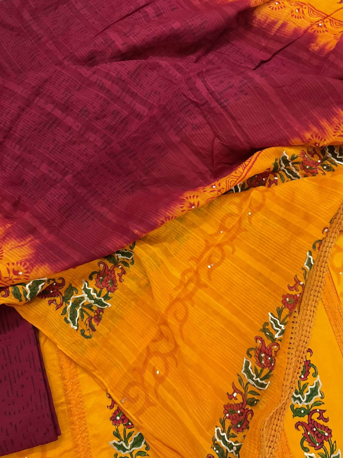 Pure Cotton Printed Embroidered Suit - Orange