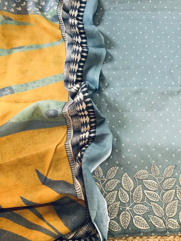 Image of Pure Jaam Cotton Printed Embroidered Suit - Grey