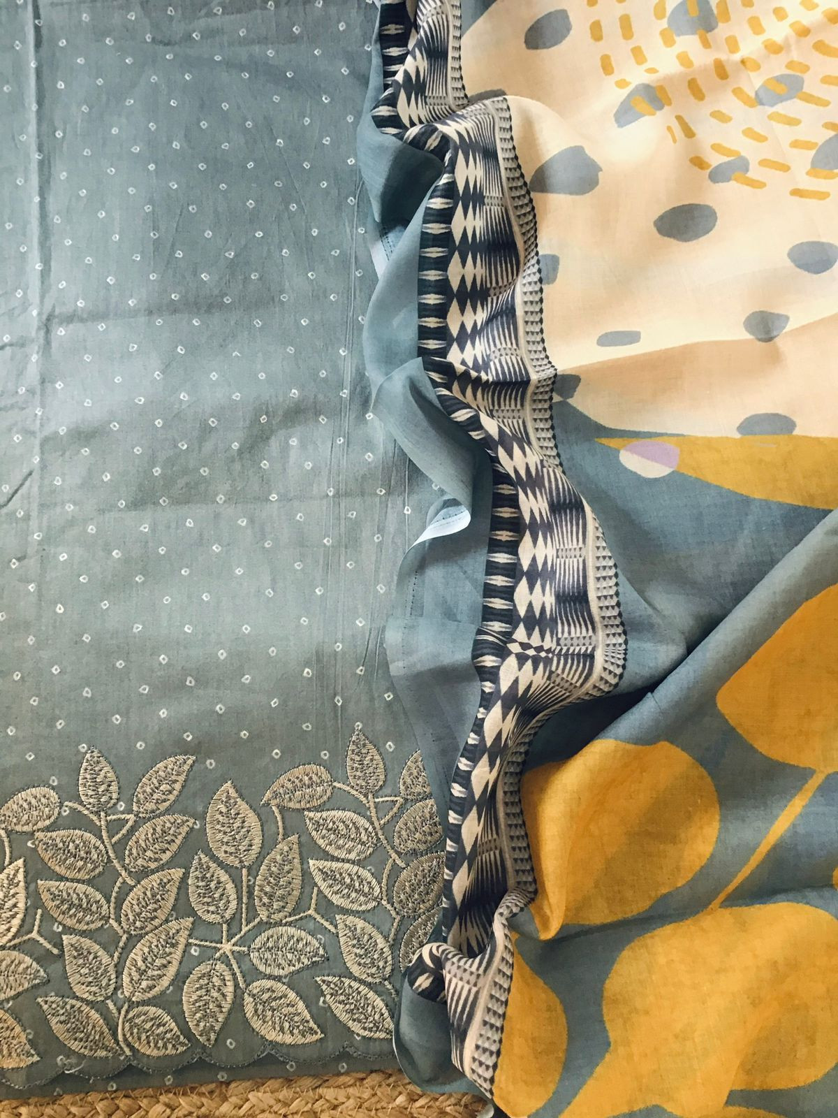 Pure Jaam Cotton Printed Embroidered Suit - Grey