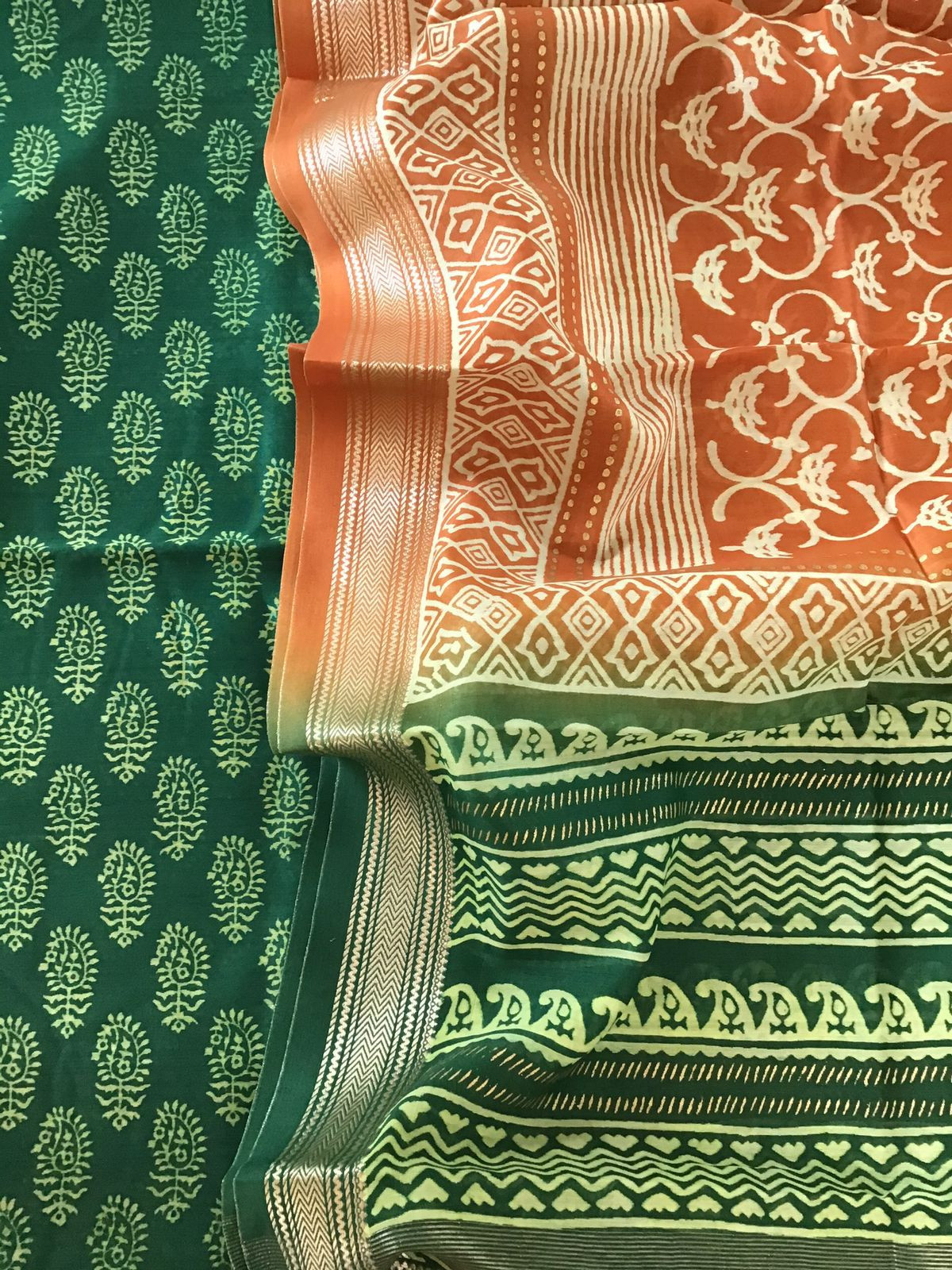 Pure Maheshwari Silk Printed Suit - Green
