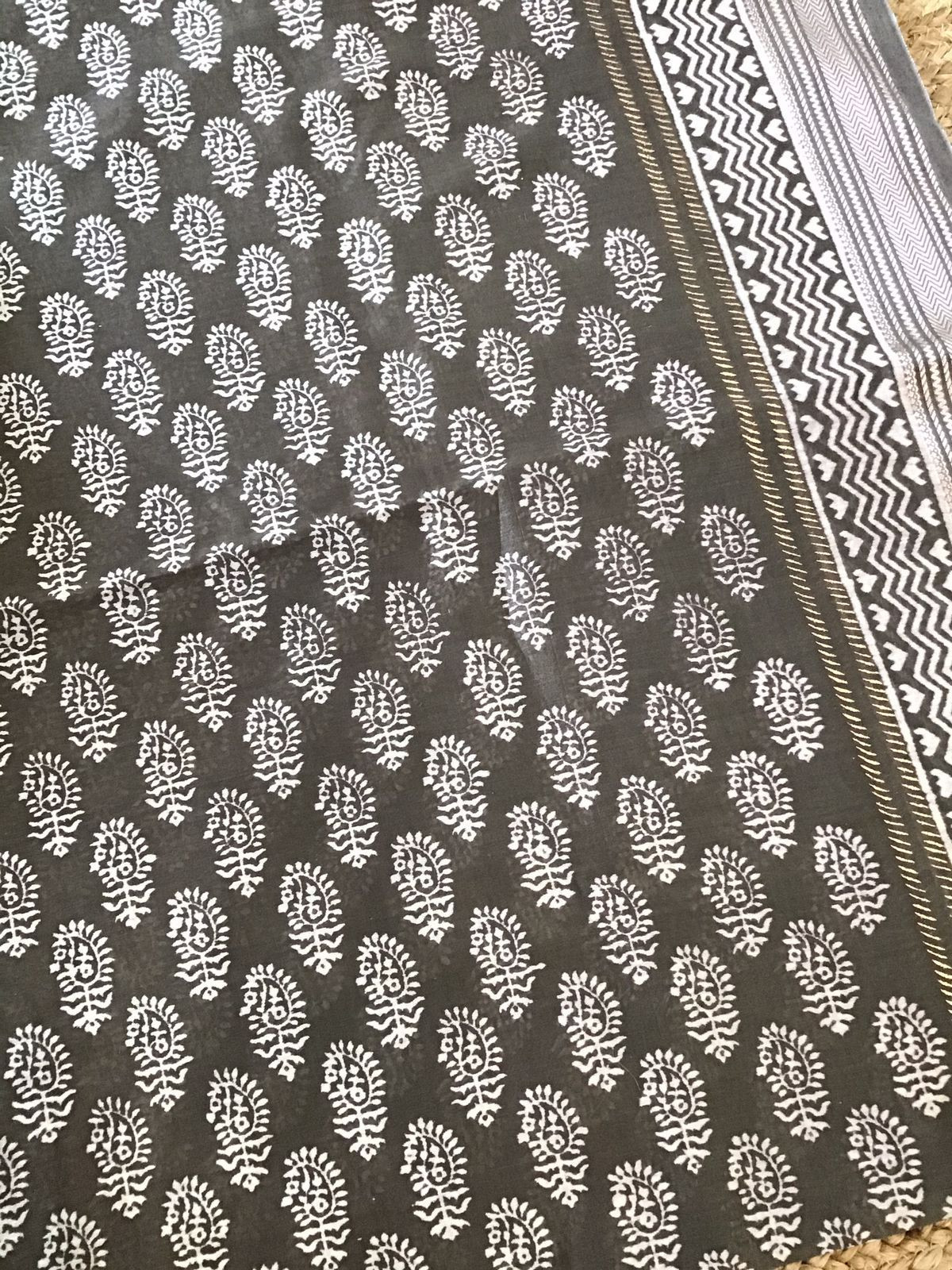 Pure Maheshwari Silk Printed Suit - Grey