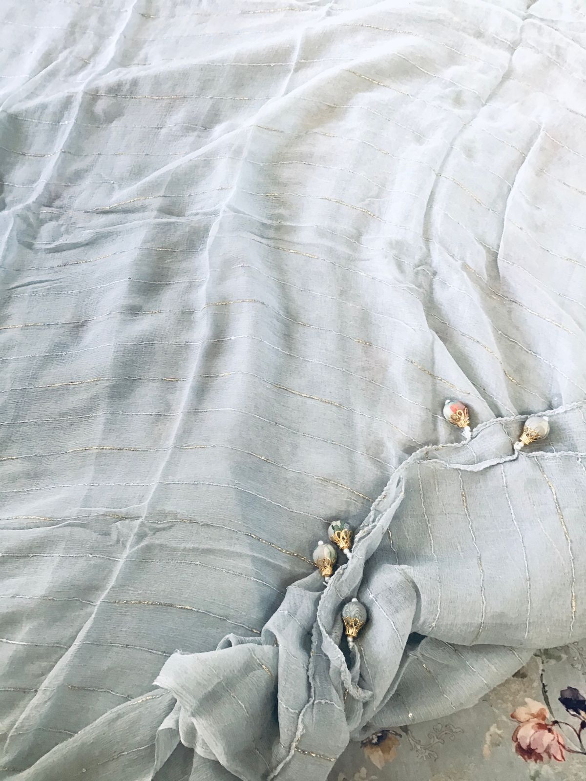 Pure Cotton Printed Embroidered Suit - Grey