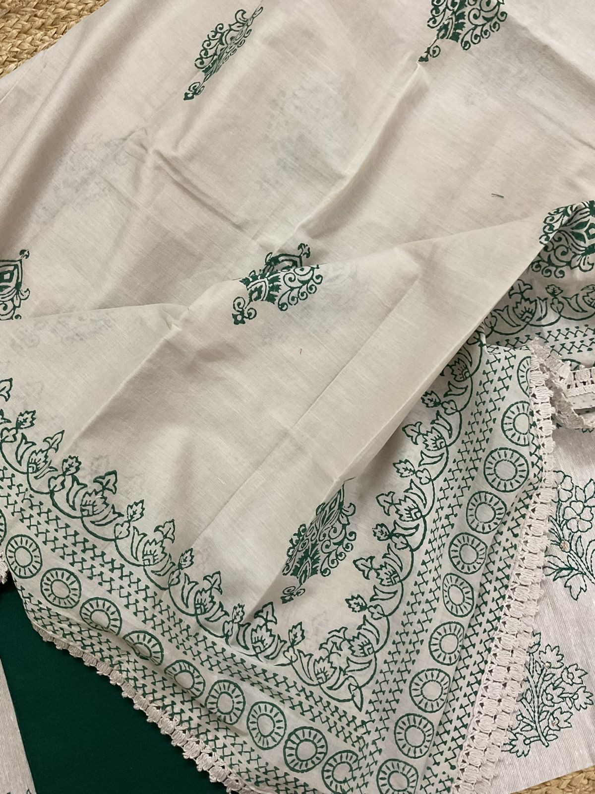 Soft Slub Cotton Printed Embroidered Suit - Beige