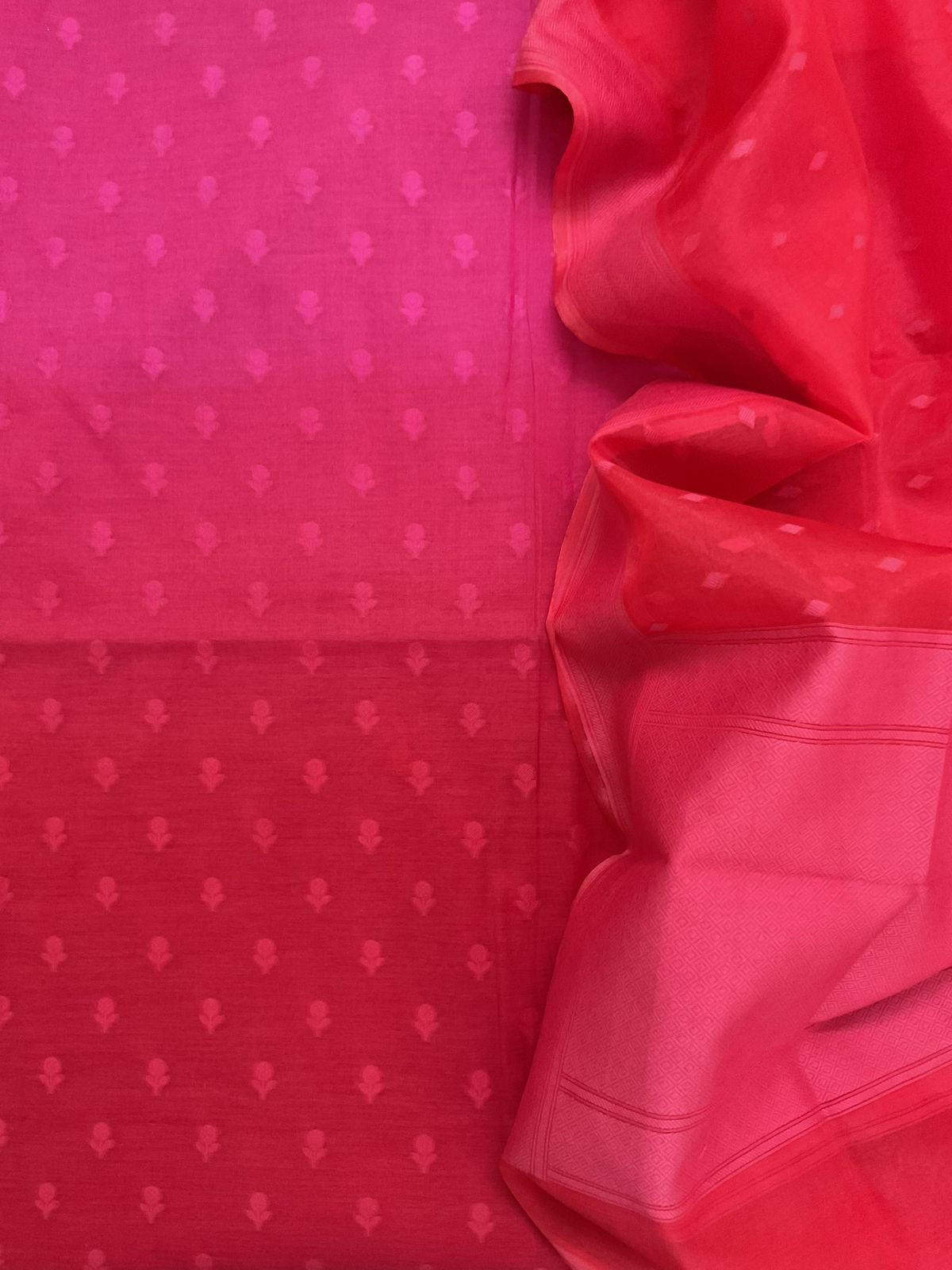 Pure Chanderi Self Weaved Suit - Red