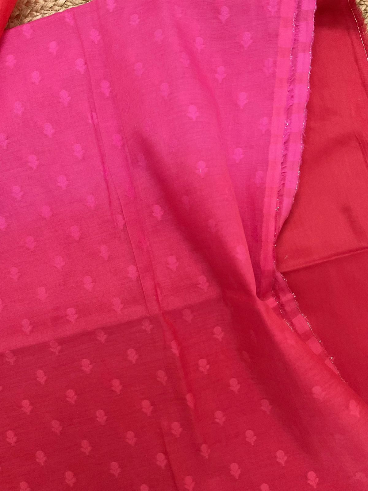 Pure Chanderi Self Weaved Suit - Red