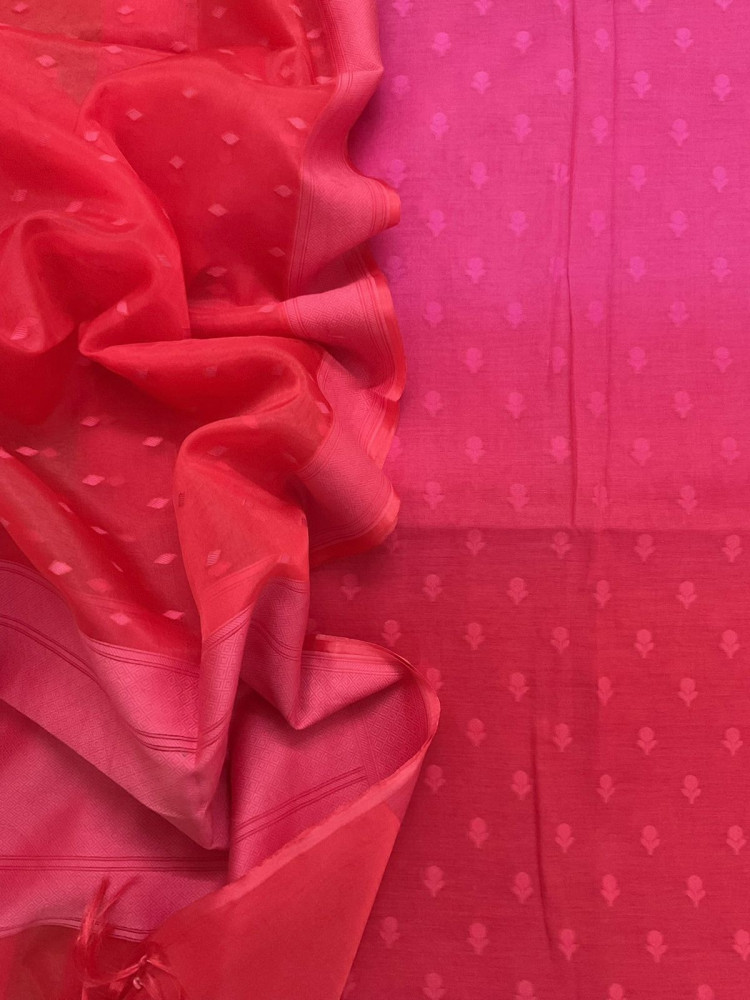 Image of Pure Chanderi Self Weaved Suit - Red