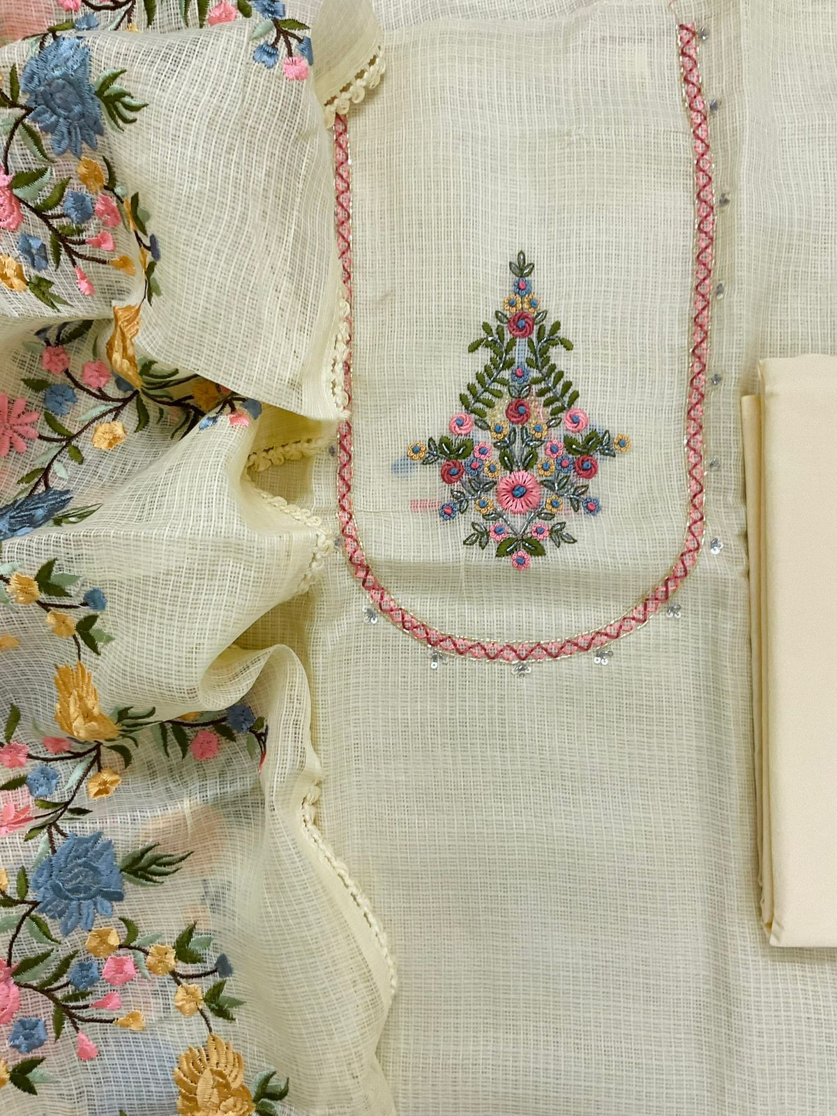 Soft Kota Silk Embroidered Suit - Yellow