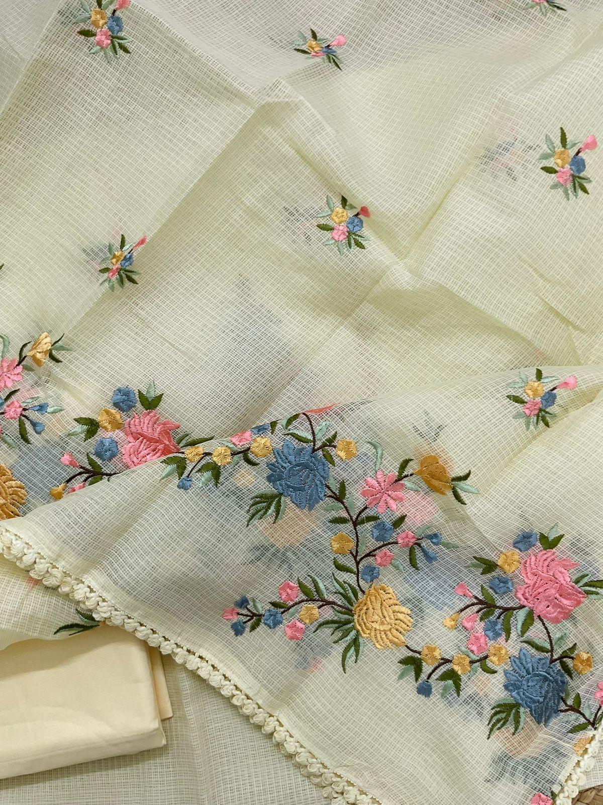 Soft Kota Silk Embroidered Suit - Yellow