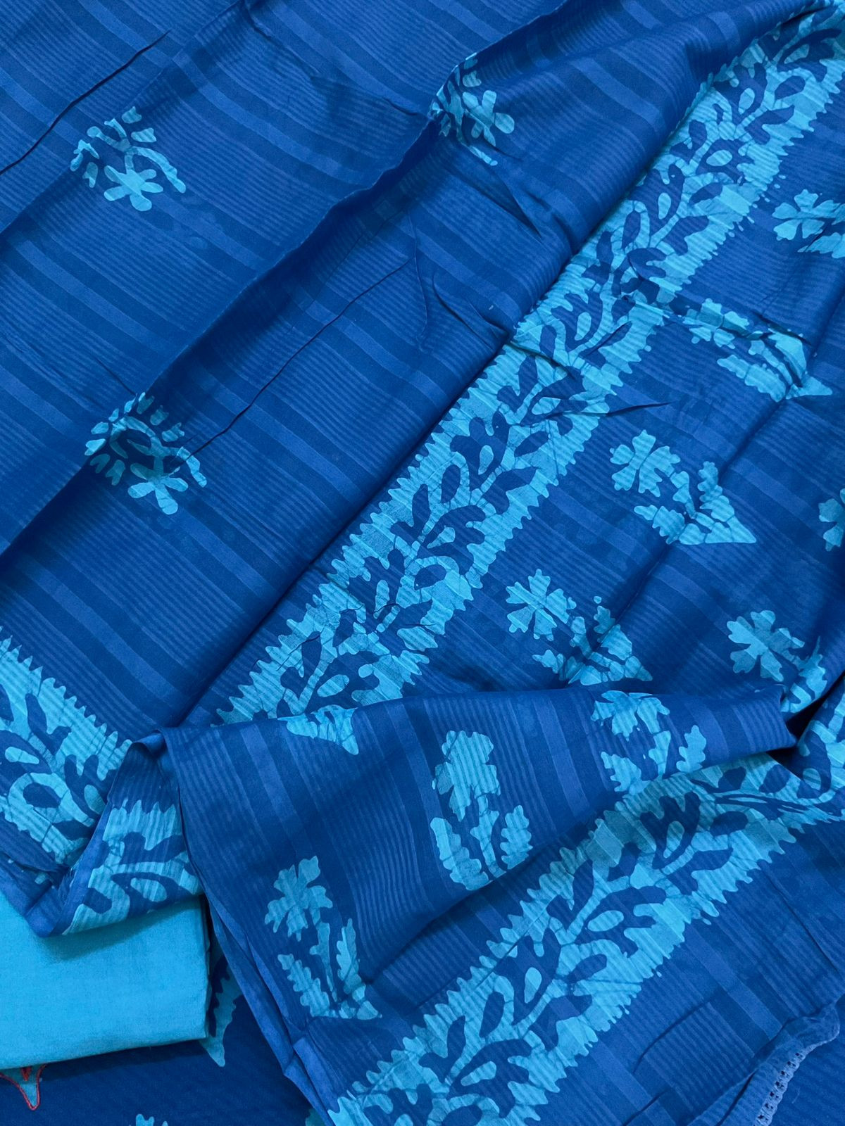 Pure Cotton Printed Embroidered Suit - Blue