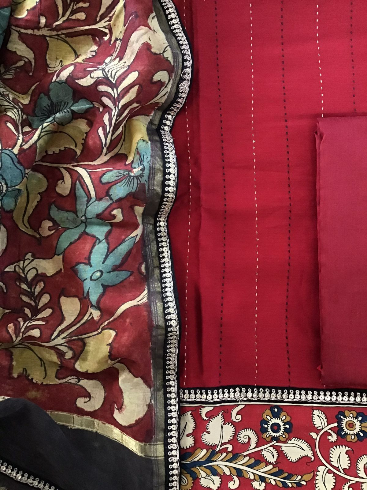 Pure Chanderi Printed Embroidered Suit - Red