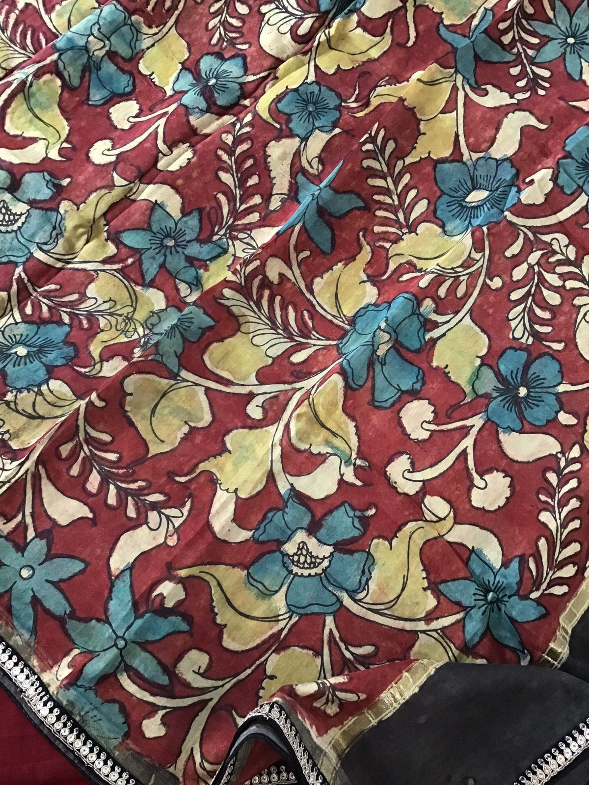 Pure Chanderi Printed Embroidered Suit - Red