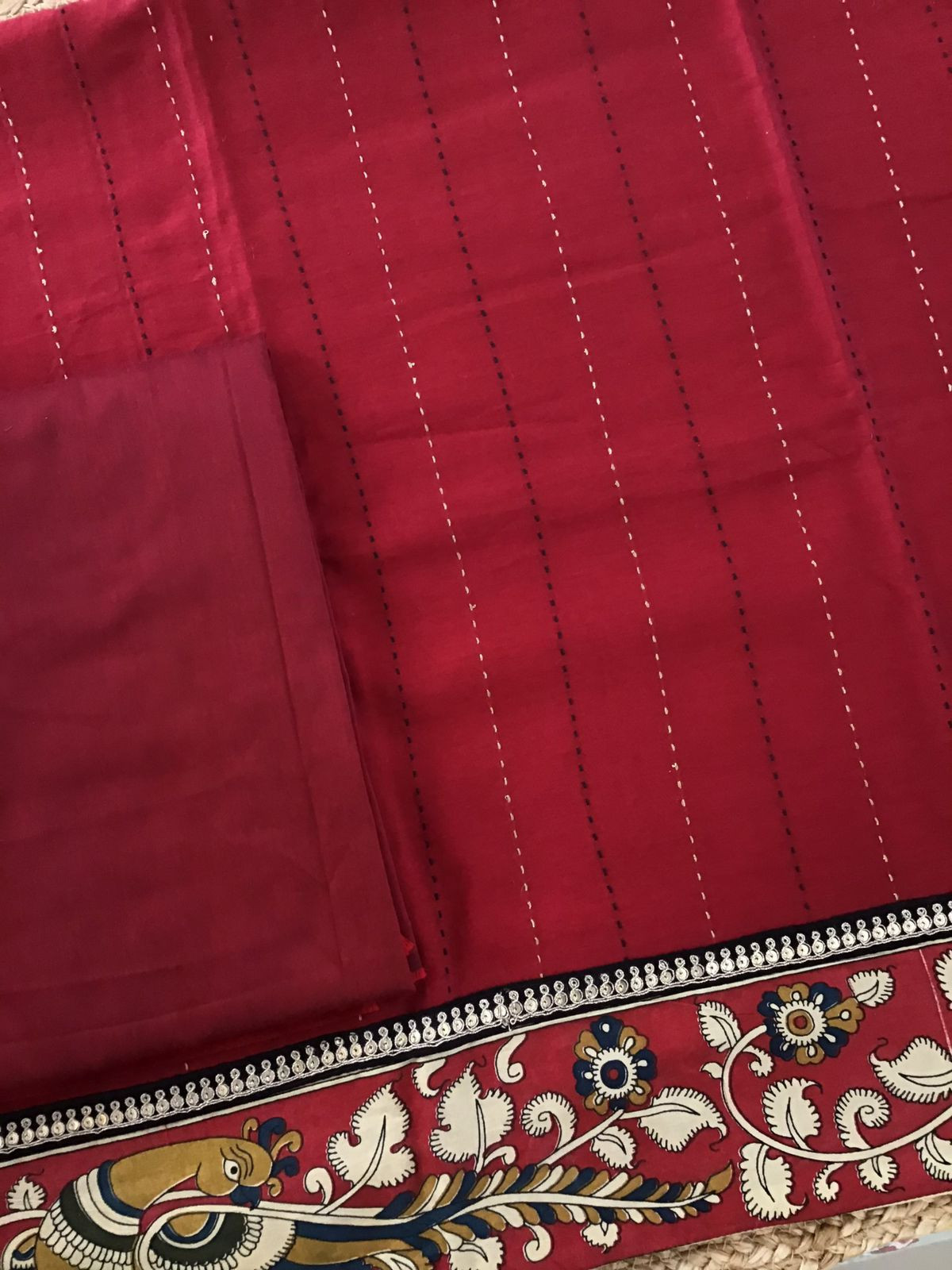 Pure Chanderi Printed Embroidered Suit - Red