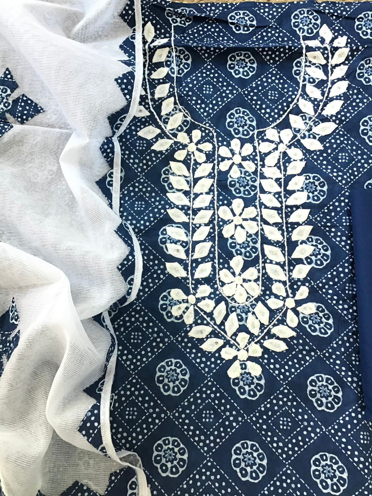 Pure Cotton Printed Embroidered Suit - Blue
