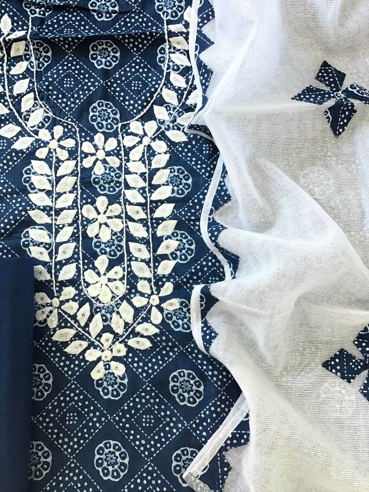 Pure Cotton Printed Embroidered Suit - Blue