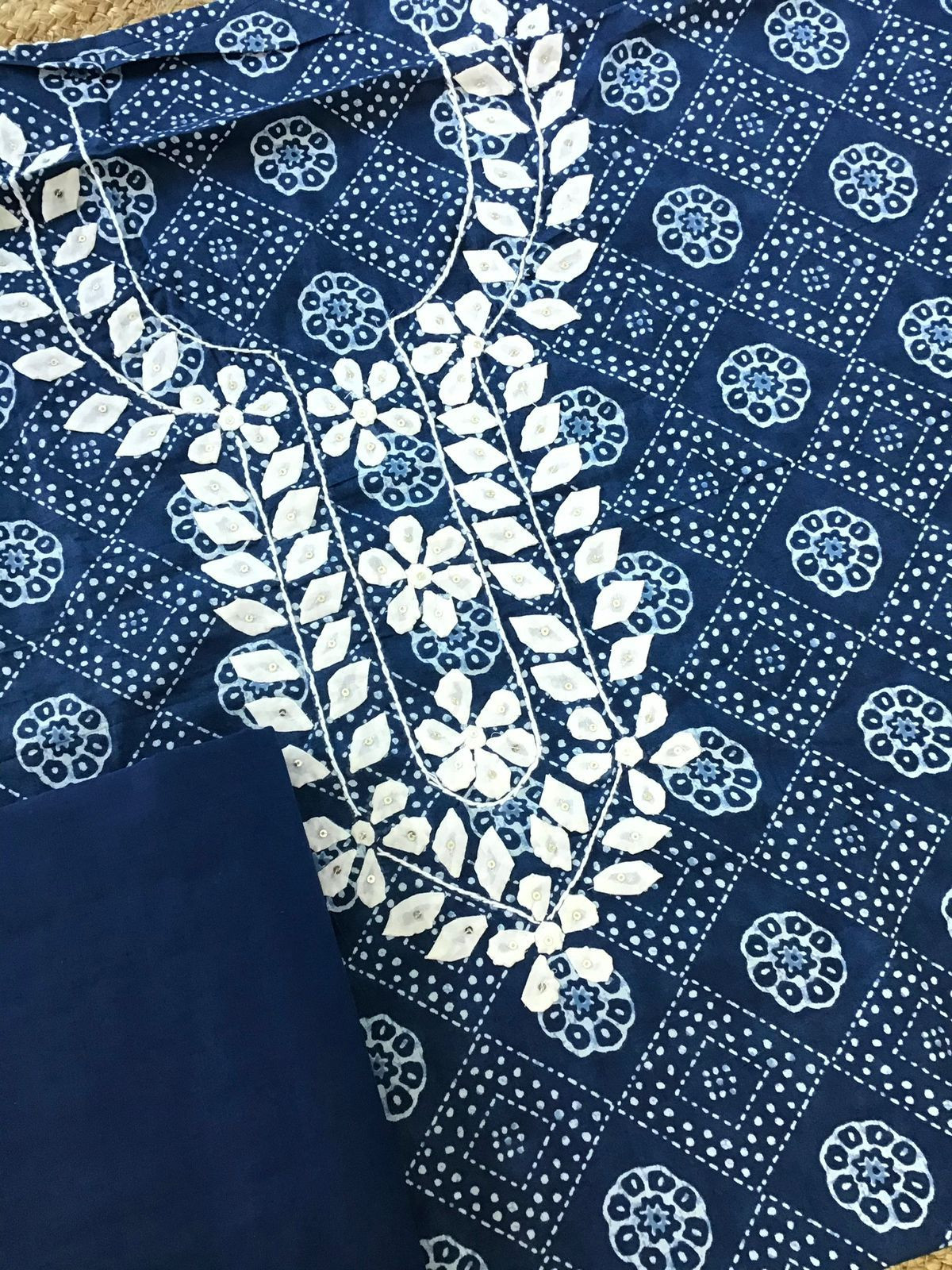 Pure Cotton Printed Embroidered Suit - Blue