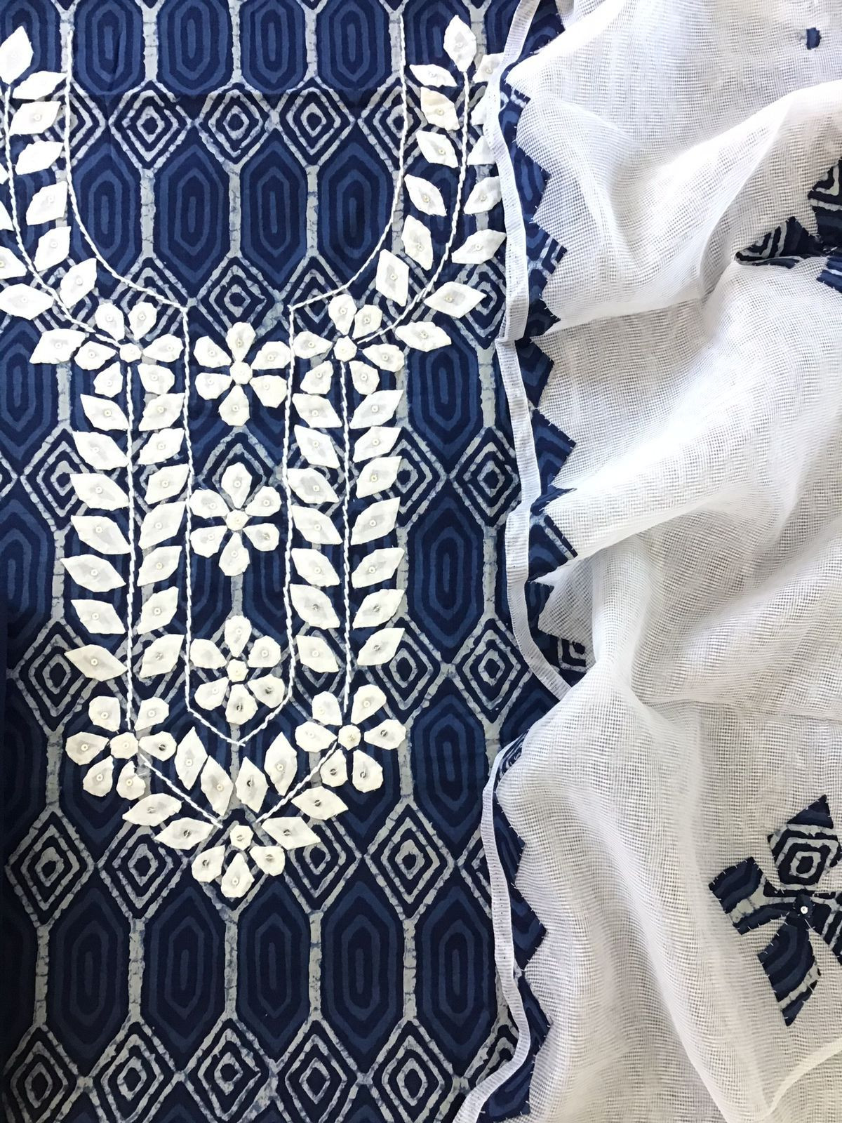 Pure Cotton Printed Embroidered Suit - Blue