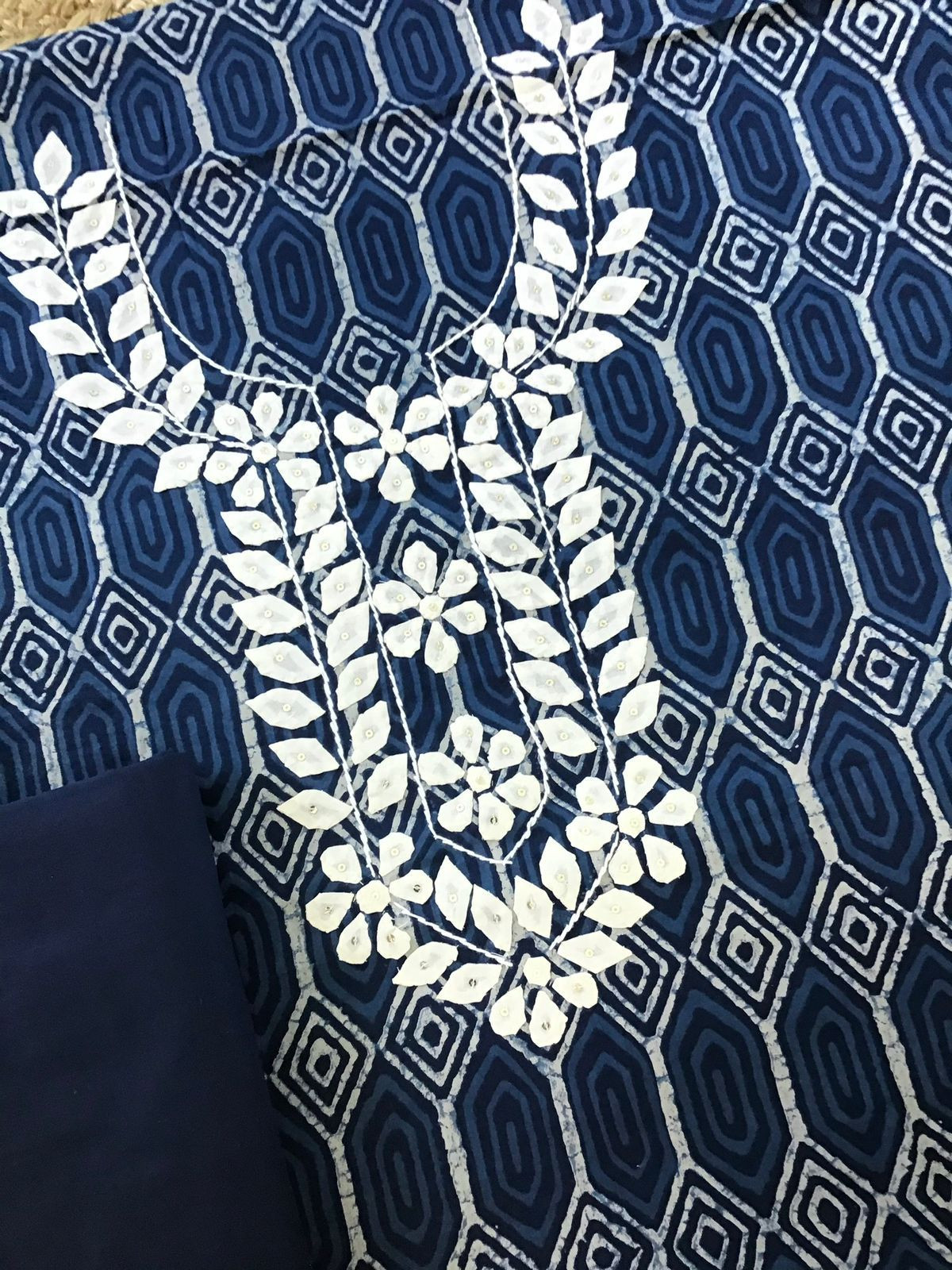 Pure Cotton Printed Embroidered Suit - Blue