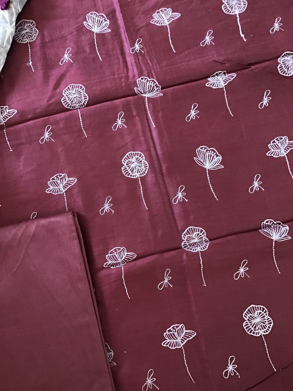 Soft Muslin Silk Printed Embroidered Suit - Maroon