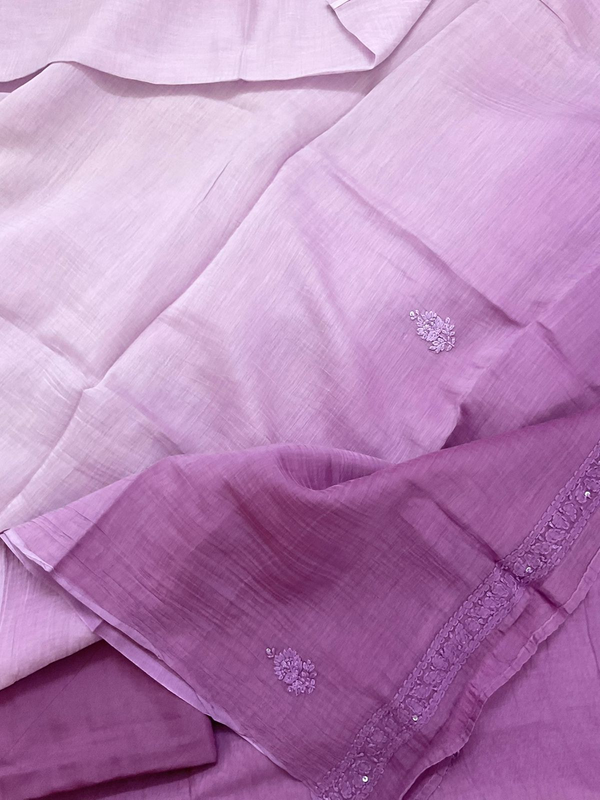 Pure Mul Chanderi Embroidered Suit - Lavender