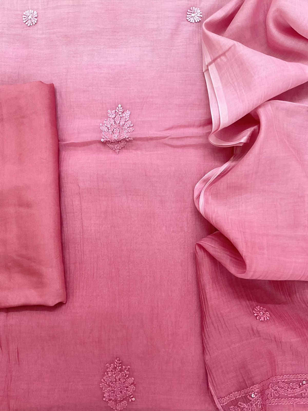 Pure Mul Chanderi Embroidered Suit - Pink