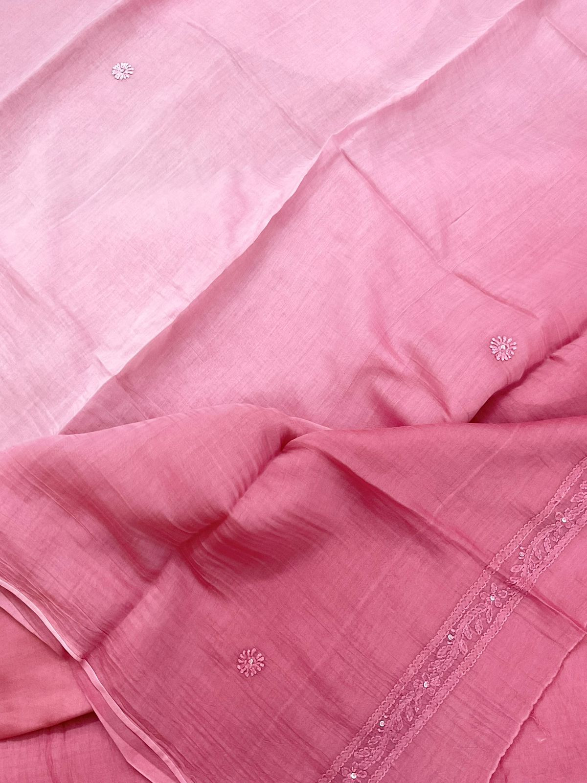 Pure Mul Chanderi Embroidered Suit - Pink