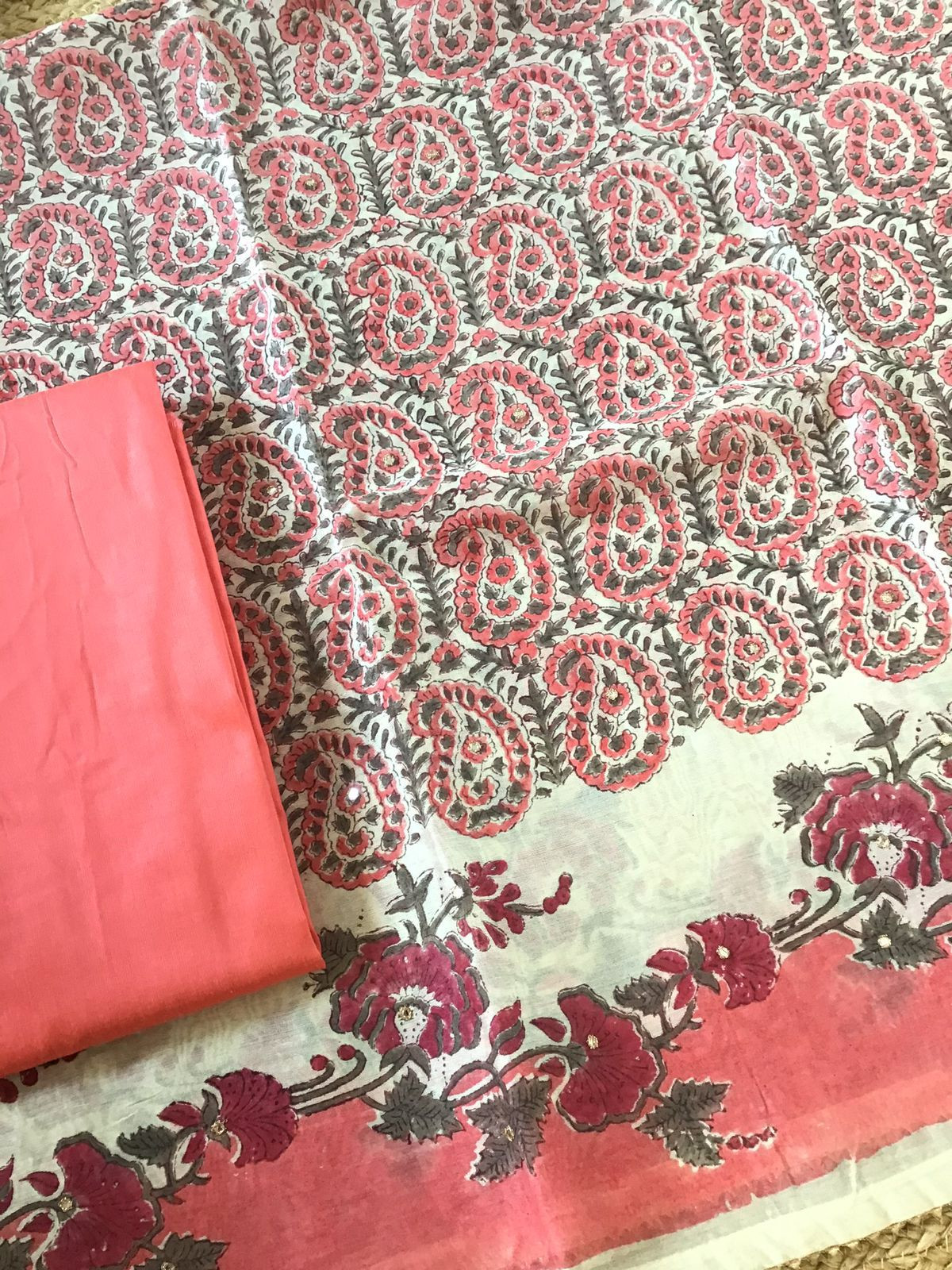 Pure Chanderi Printed Embroidered Suit - Beige