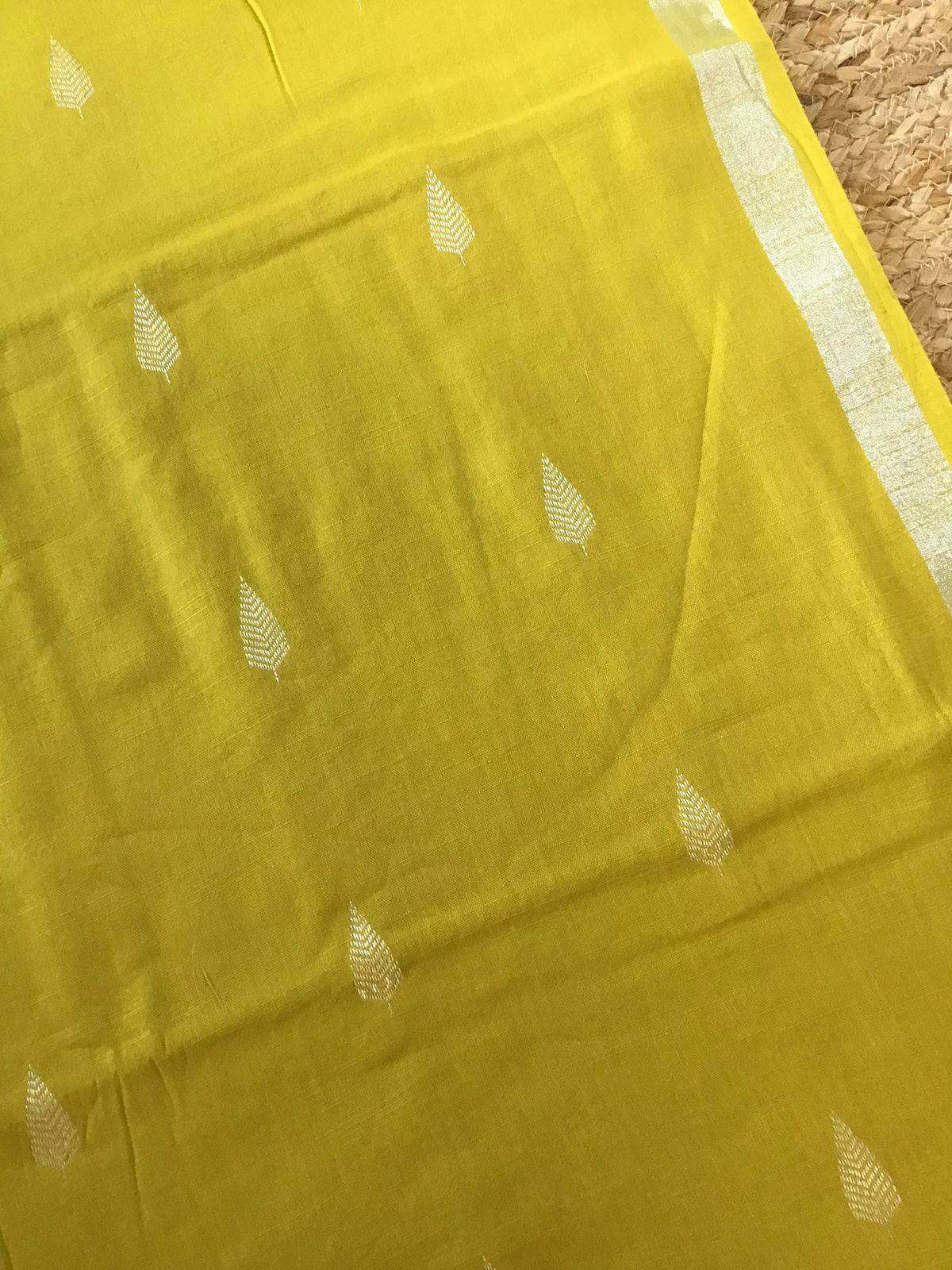 Pure Linen Jute Cotton Printed Suit - Yellow