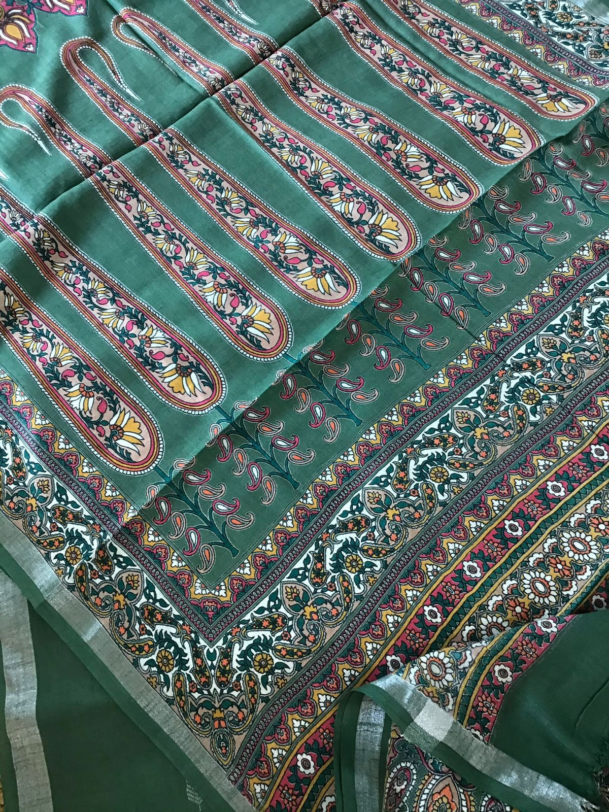 Pure Linen Jute Cotton Printed Suit - Green