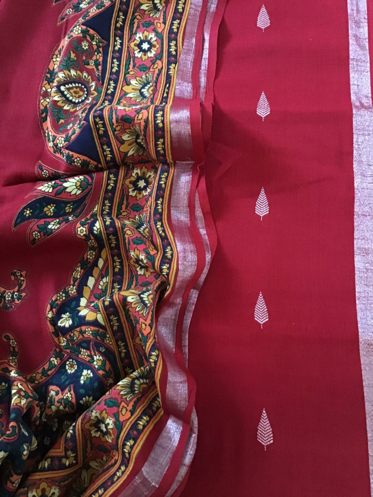 Image of Pure Linen Jute Cotton Printed Suit - Maroon