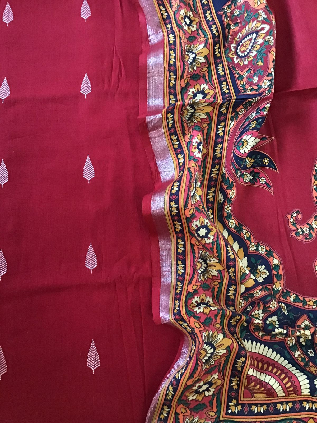 Pure Linen Jute Cotton Printed Suit - Maroon