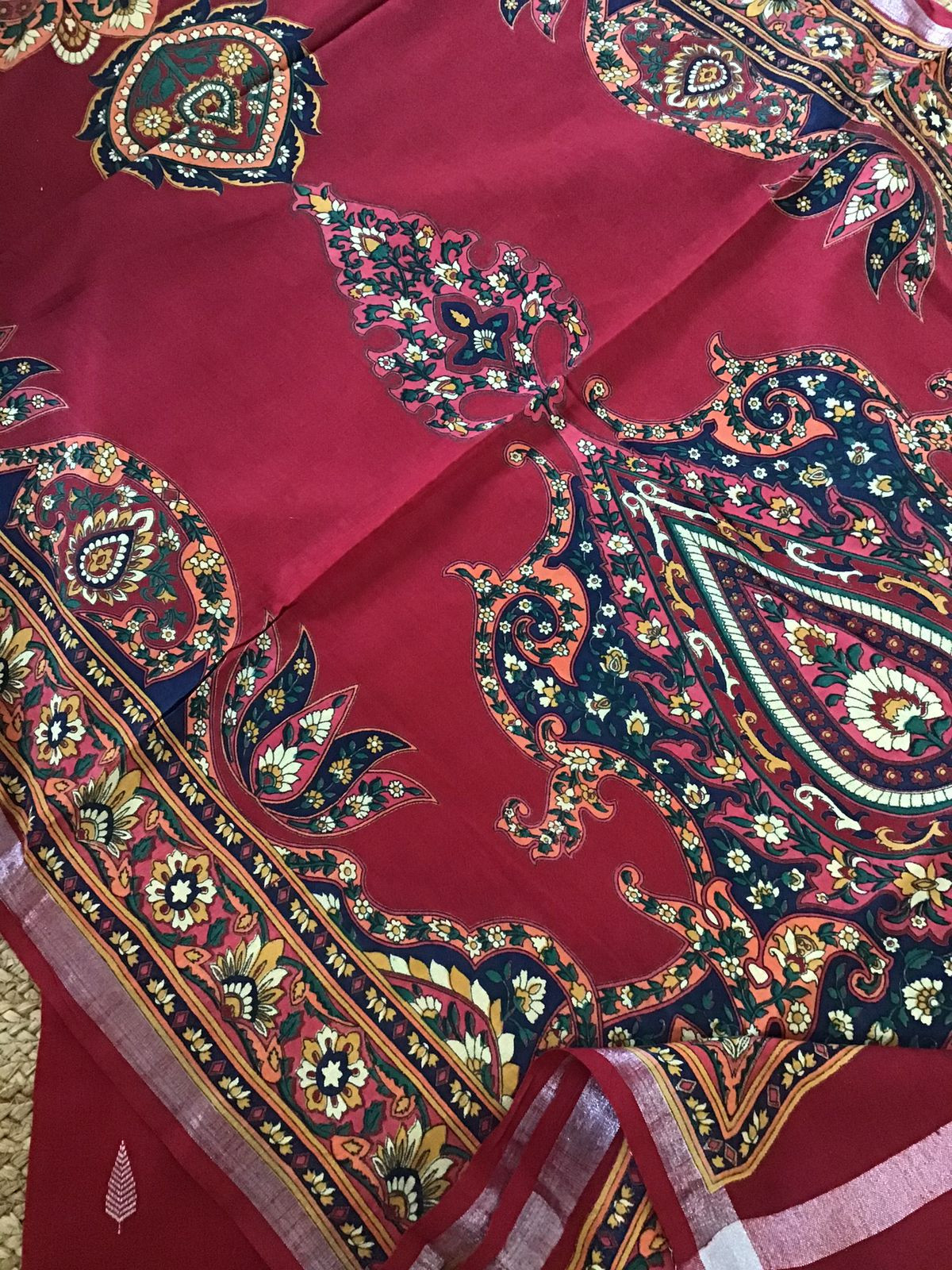 Pure Linen Jute Cotton Printed Suit - Maroon