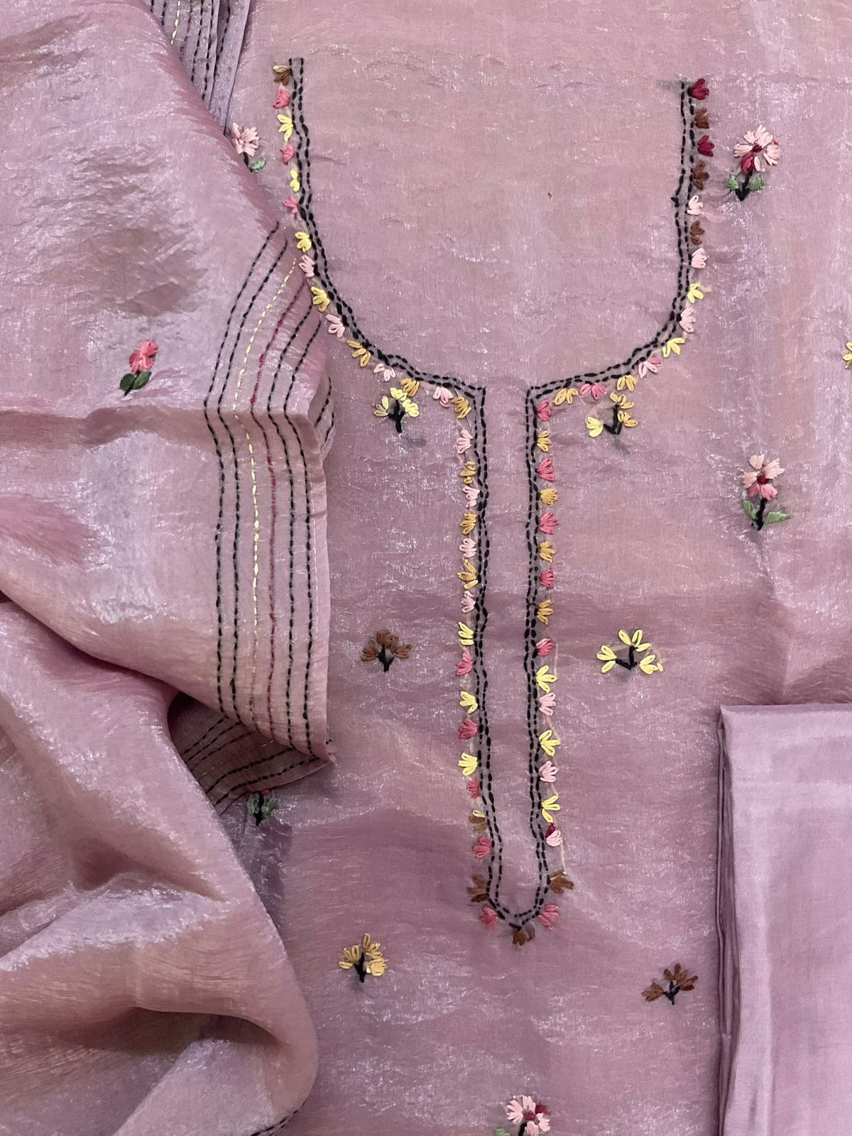 Pure Glass Tissue Embroidered Suit - Lavender