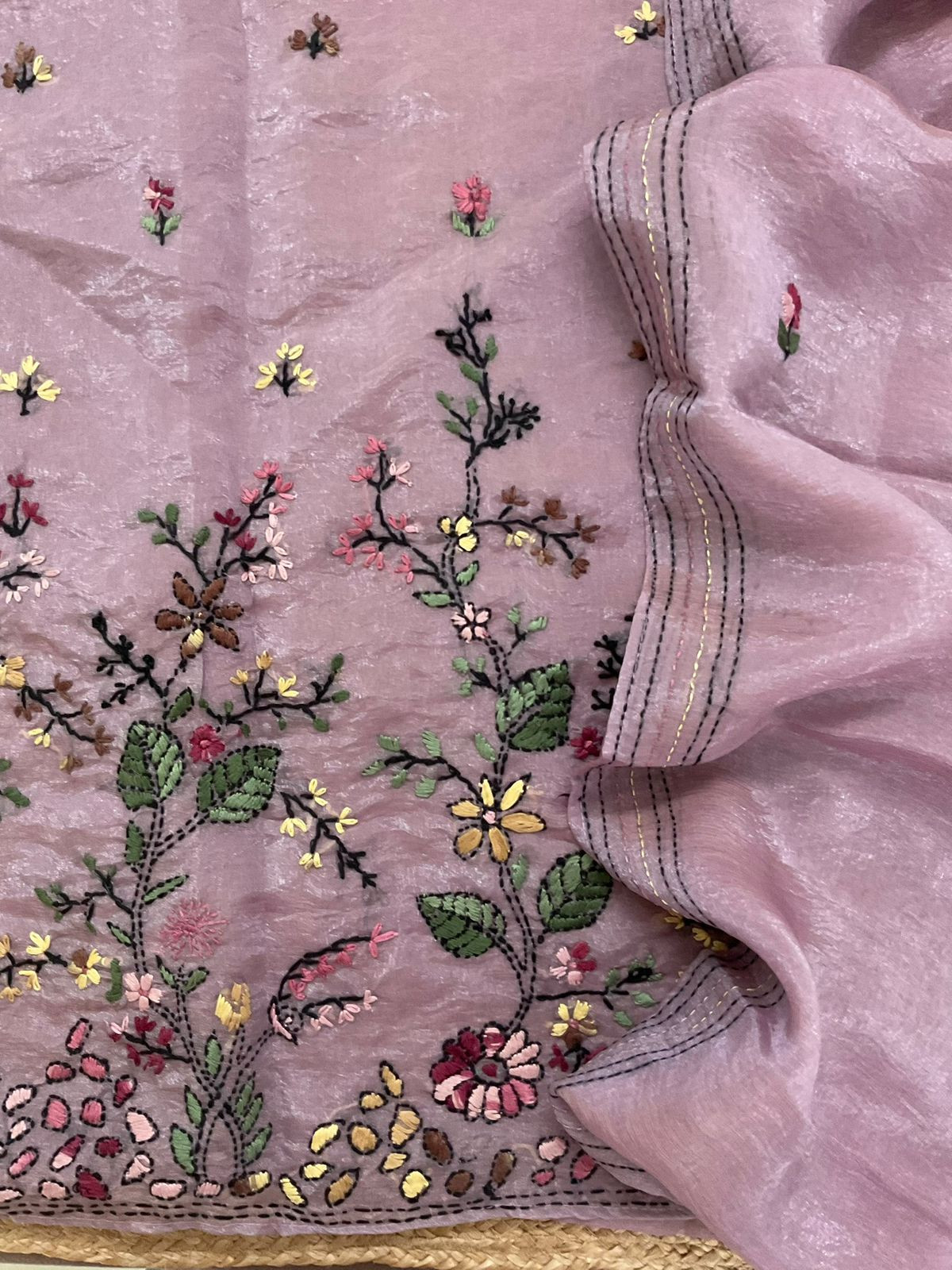 Pure Glass Tissue Embroidered Suit - Lavender