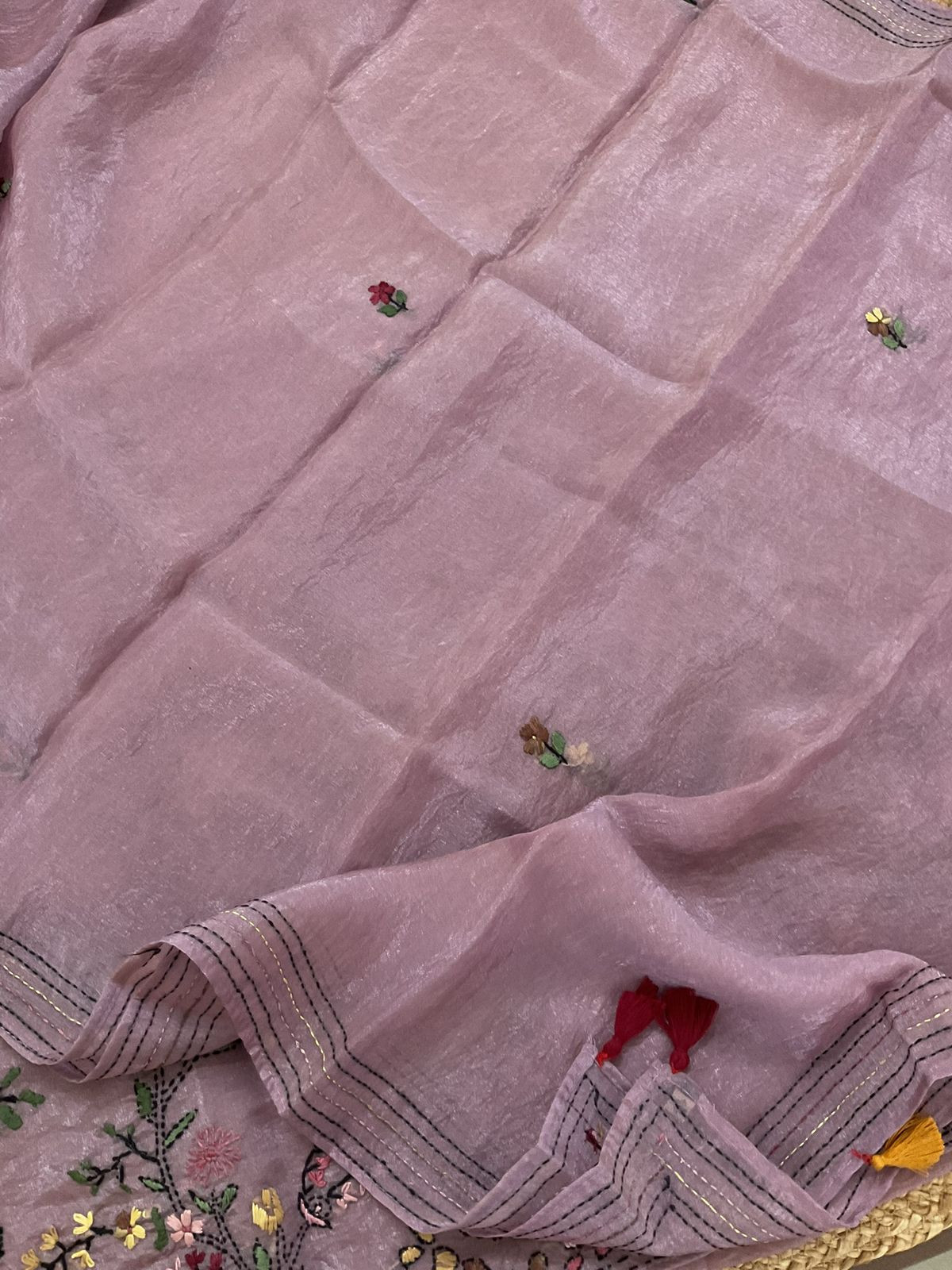 Pure Glass Tissue Embroidered Suit - Lavender