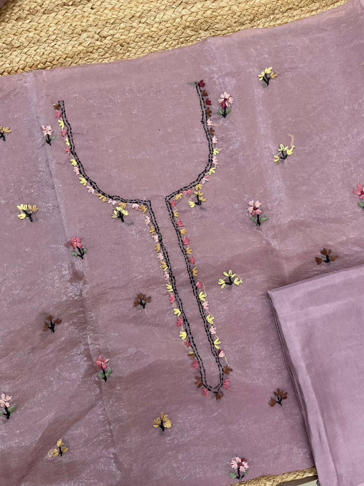 Pure Glass Tissue Embroidered Suit - Lavender