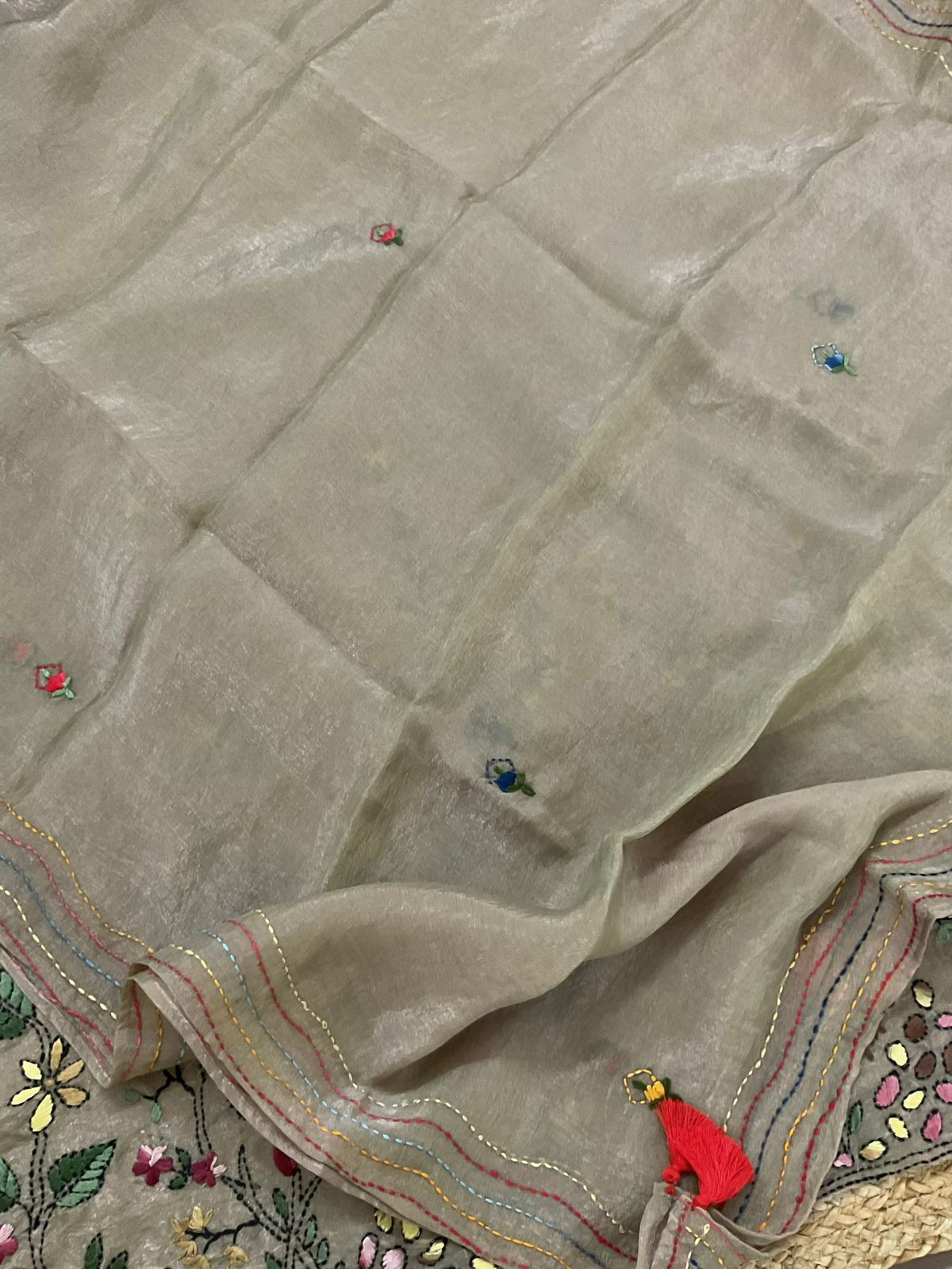 Pure Glass Tissue Embroidered Suit - Light Brown