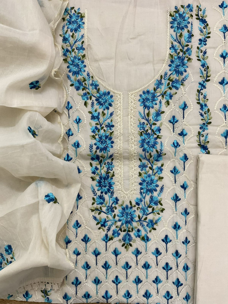 Image of Pure Cotton Embroidered Suit - Cream