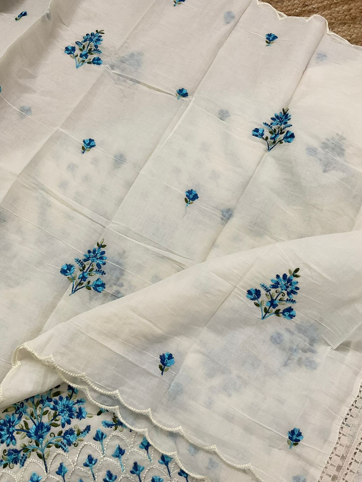 Pure Cotton Embroidered Suit - Cream