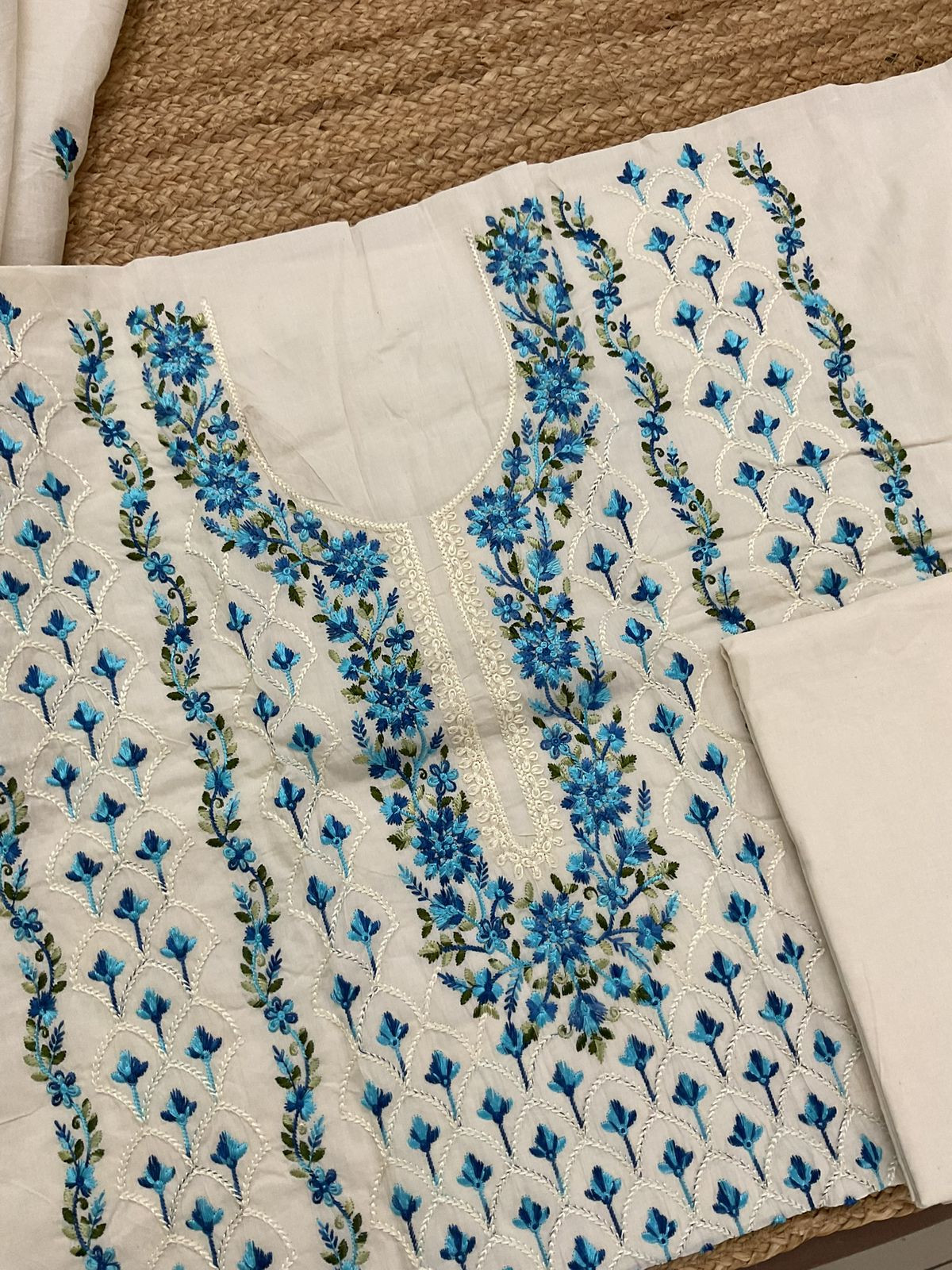 Pure Cotton Embroidered Suit - Cream