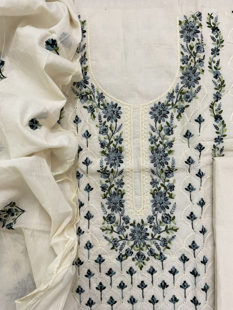 Image of Pure Cotton Embroidered Suit - Cream
