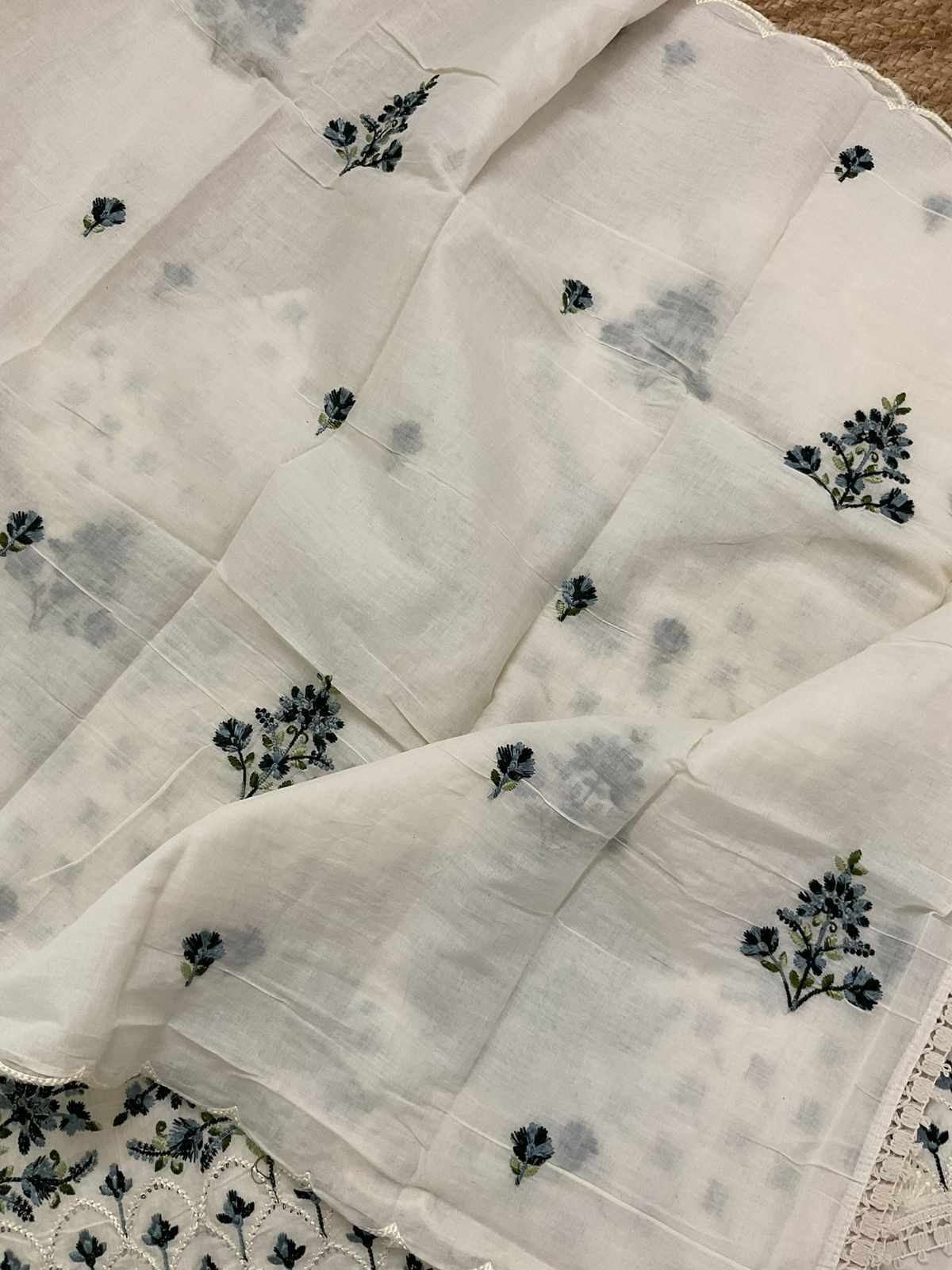 Pure Cotton Embroidered Suit - Cream