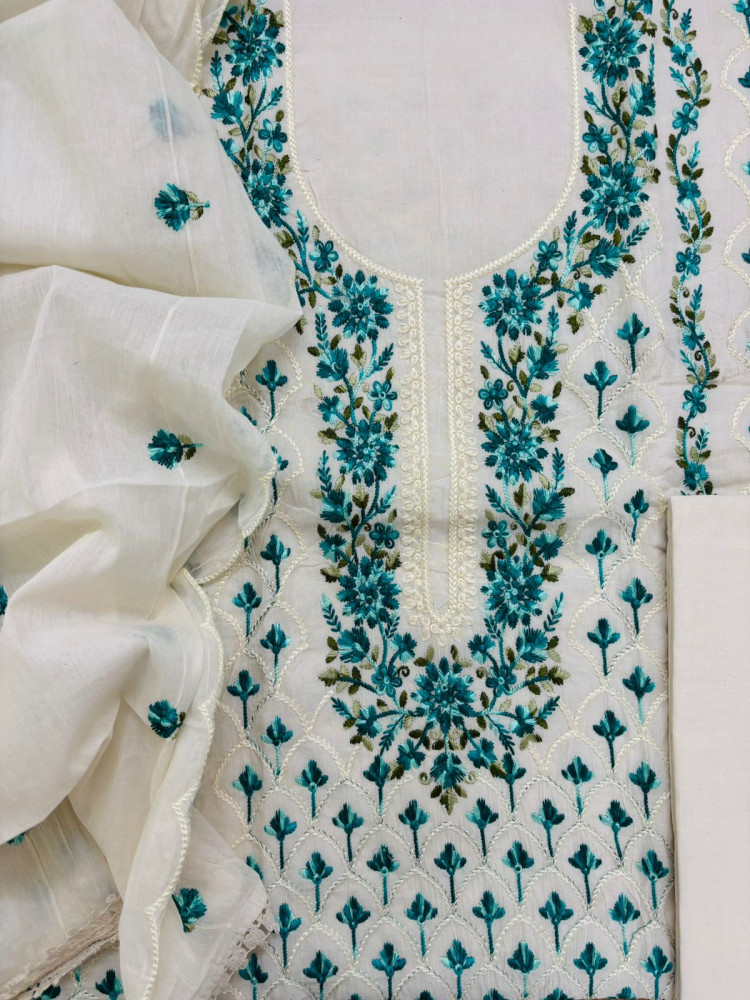 Image of Pure Cotton Embroidered Suit - Cream
