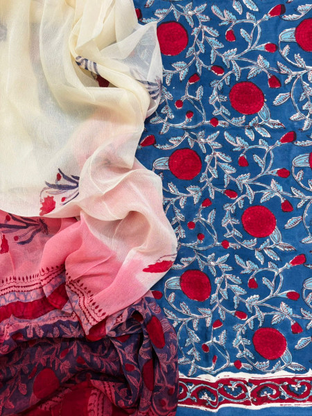 Image of Pure Mul Cotton Printed Suit - Blue