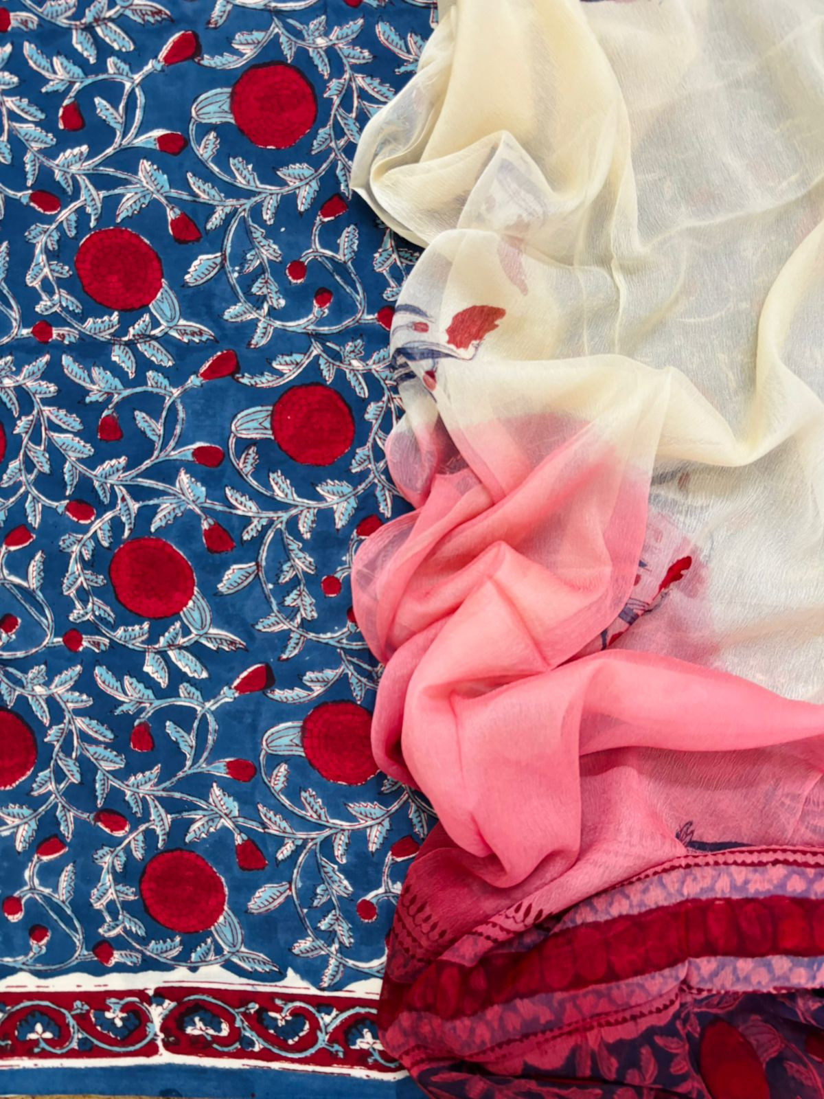 Pure Mul Cotton Printed Suit - Blue