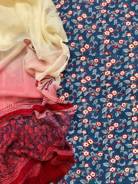 Image of Pure Mul Cotton Printed Suit - Blue