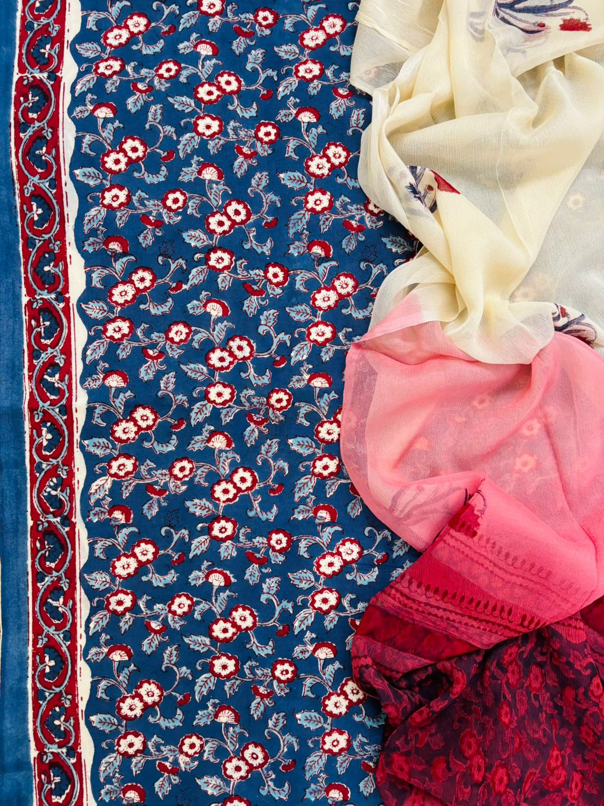 Pure Mul Cotton Printed Suit - Blue